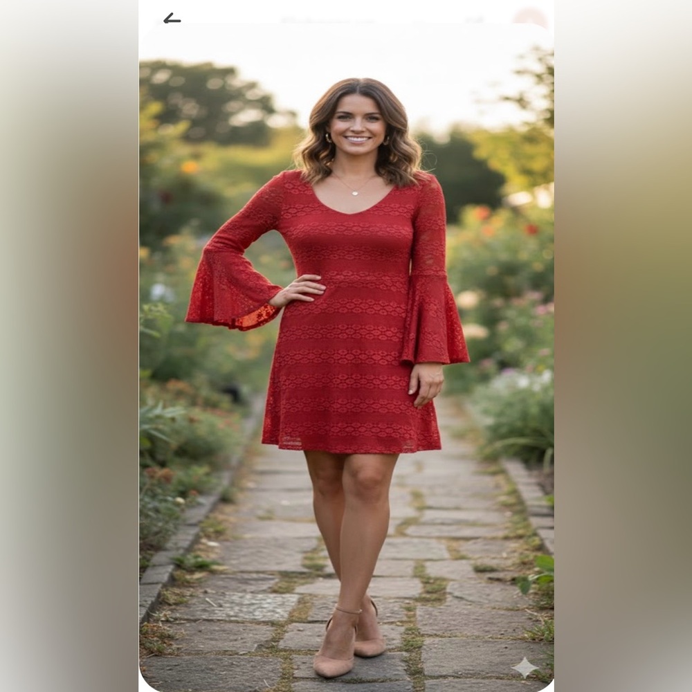 Love Reign Red Lace Bell Sleeve Dress